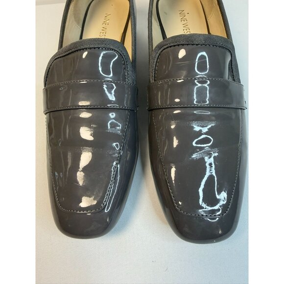 Nine West Uniformilyo Loafers Women Sz 9M Dark Grey Patent Leather Preppy Shoes - Picture 4 of 16